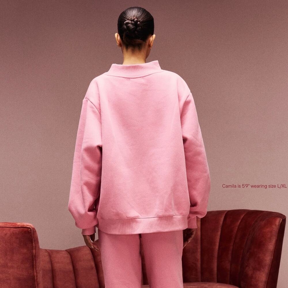 NEW PARKE Fleece Jean Heart Varsity Mockneck in Blush + Crimson Size L/XL - Picture 2 of 7